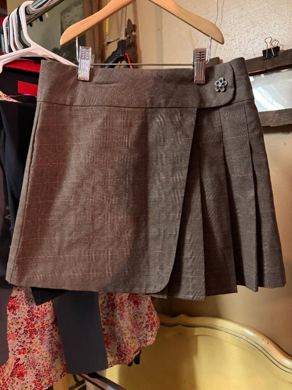 Brown Plaid Side Pleat Skirt Girls 10
